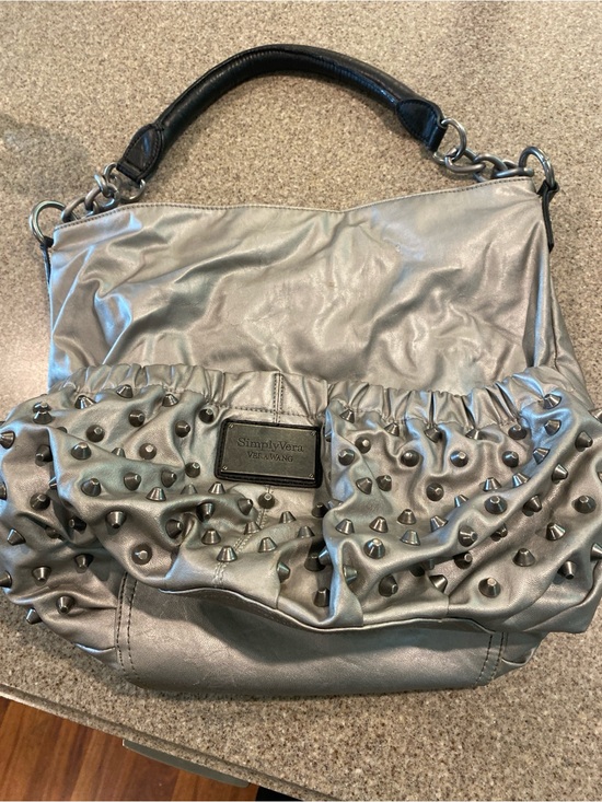 Simply Vera Vera Wang Handbags - Simply Vera Vera Wang Silver Studded Shoulder Bag with Black Handle